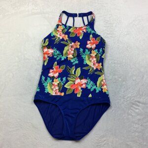 Zantzen One Piece Swimsuit Sz 12 Womans Blue Floral Wireless Light Padded Halter